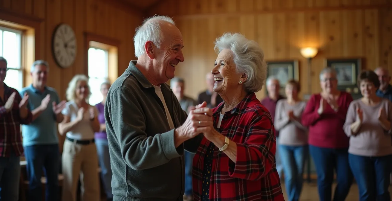Community ceilidh with locals participating in traditional dancing