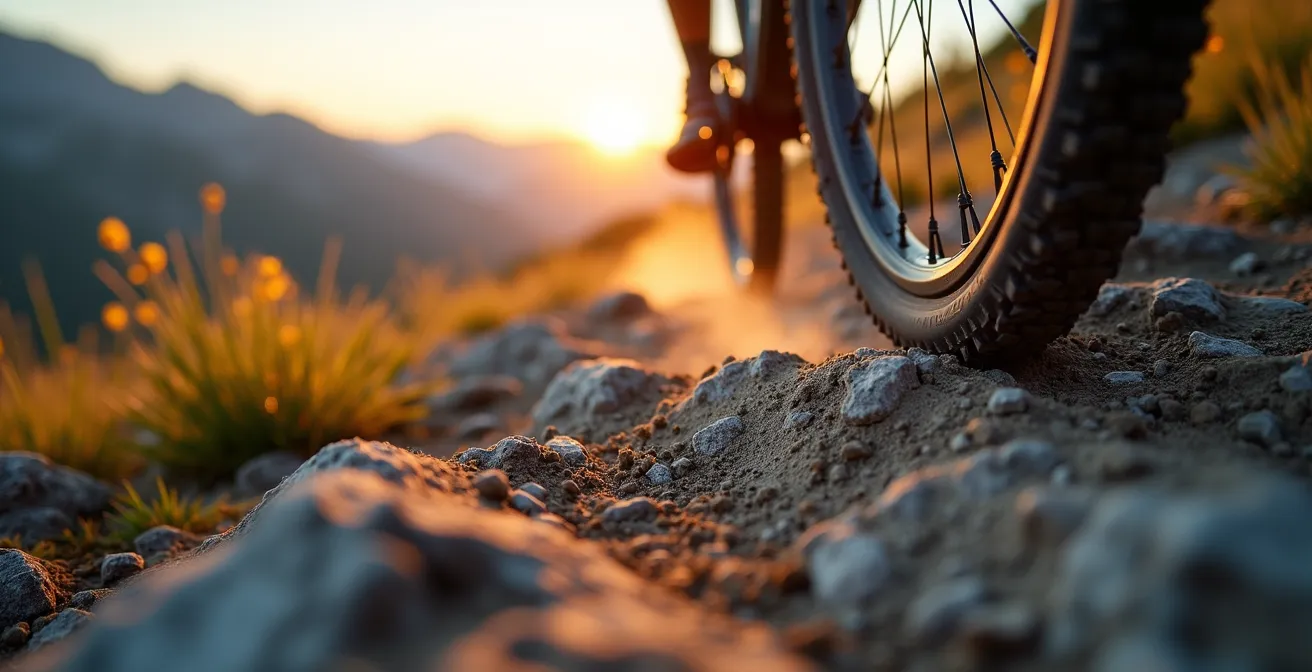 Aerial view of Whistler valley bike park trails winding through alpine meadows in summer