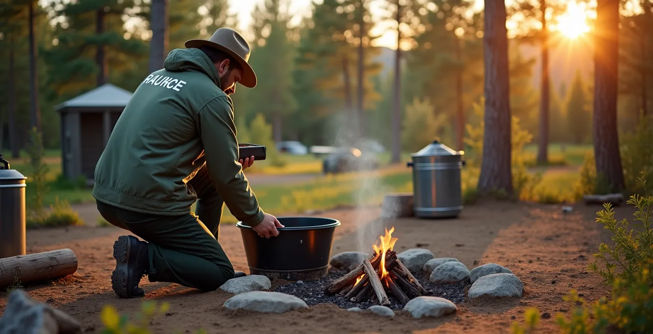 Clean wilderness campsite demonstrating proper food waste disposal